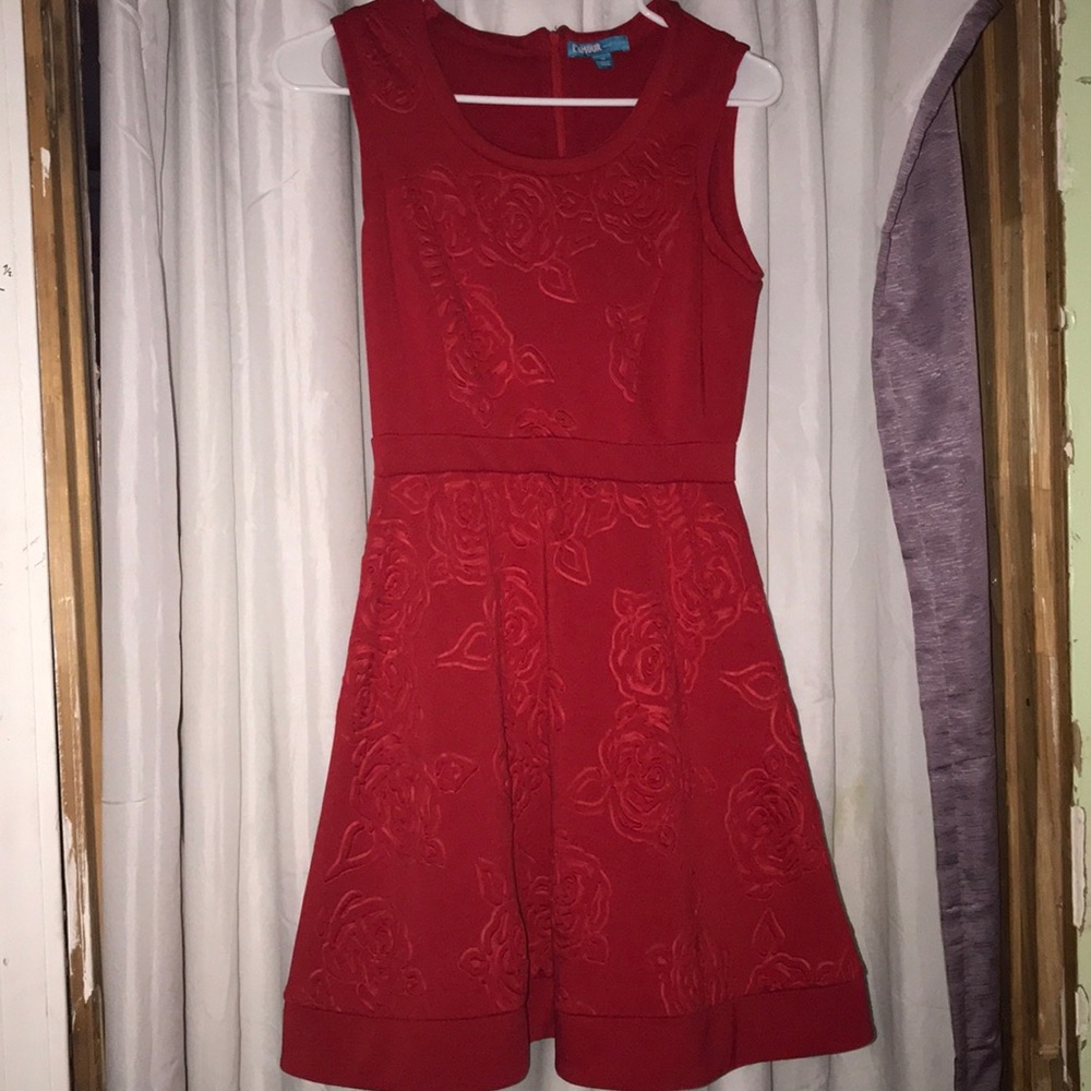 😍🦋 Red Rose Pattern Zip Up Dress
